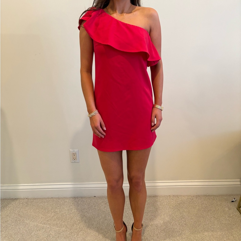 French Connection Vibrant Pink One-Shoulder Dress
